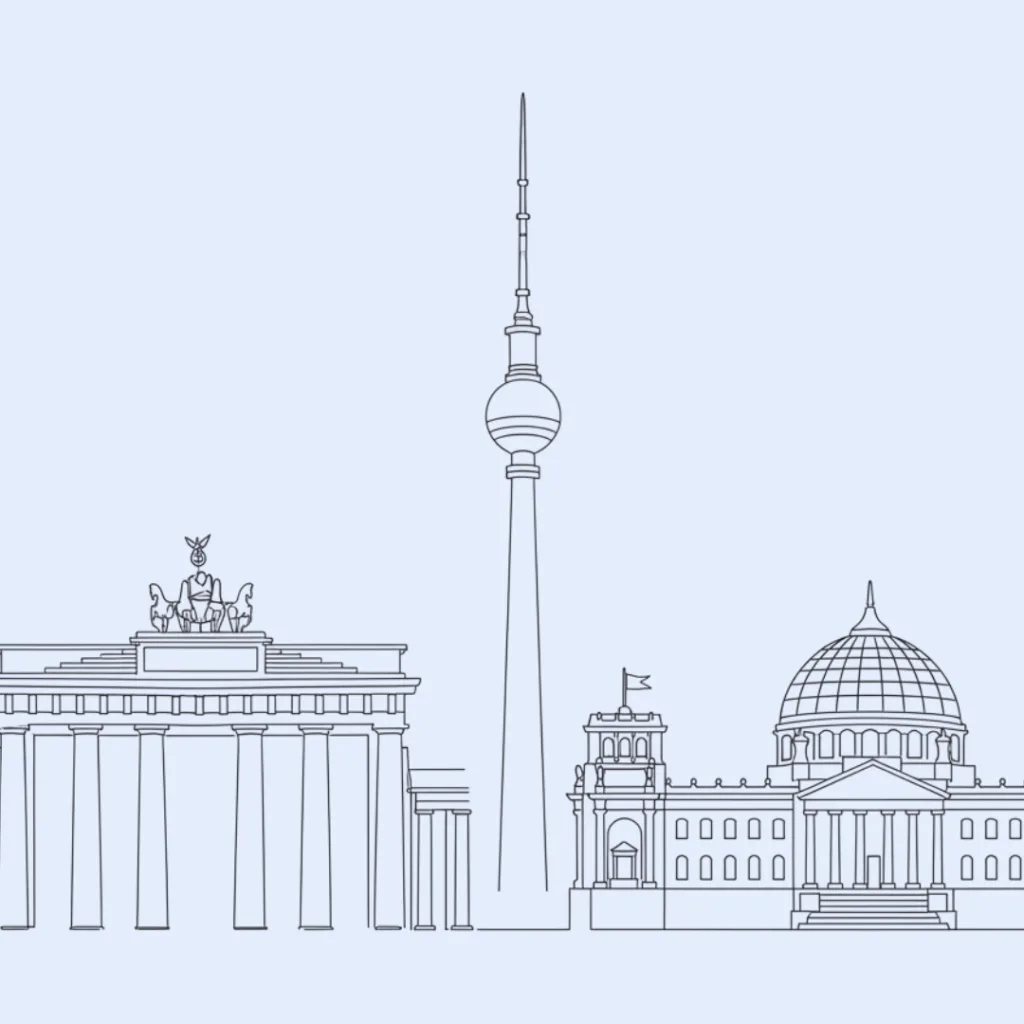 Line-art Silhouette von Berlin als Hintergrundbild für das NLP Basic Wochenende – Winter Deals 2025/2026.